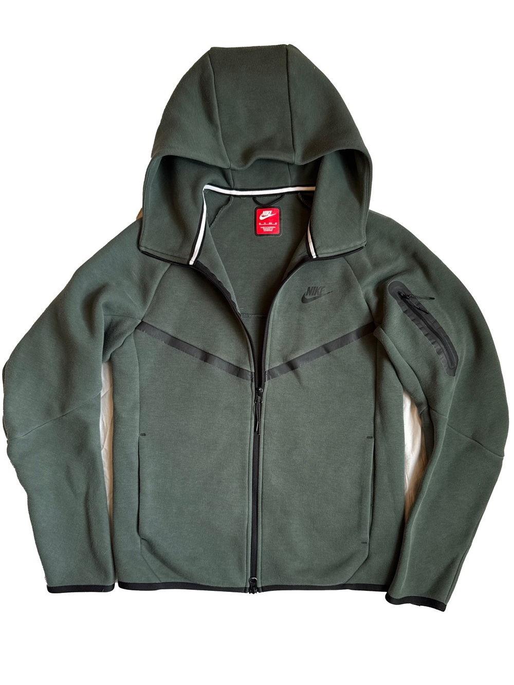 Nike Tech Fleece Windrunner in Olive Green Full-Zip Hoodie Men’s XS fits kids L